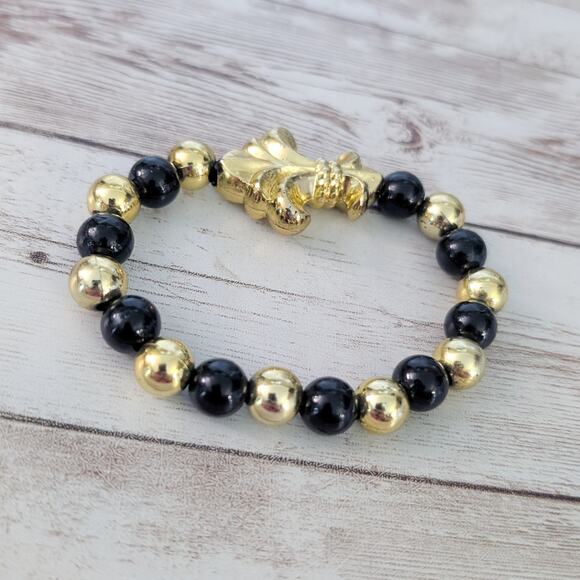 Vintage Stretch Bracelet Black & Gold Tone - Fair Condition - Picture 6 of 6